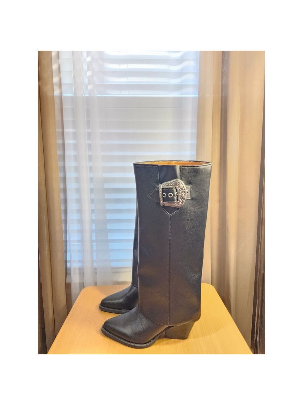 Zodiac Modern Foldover Statement Western Buckle Boots Knee Height BLACK SZ 7 M - Picture 7 of 17